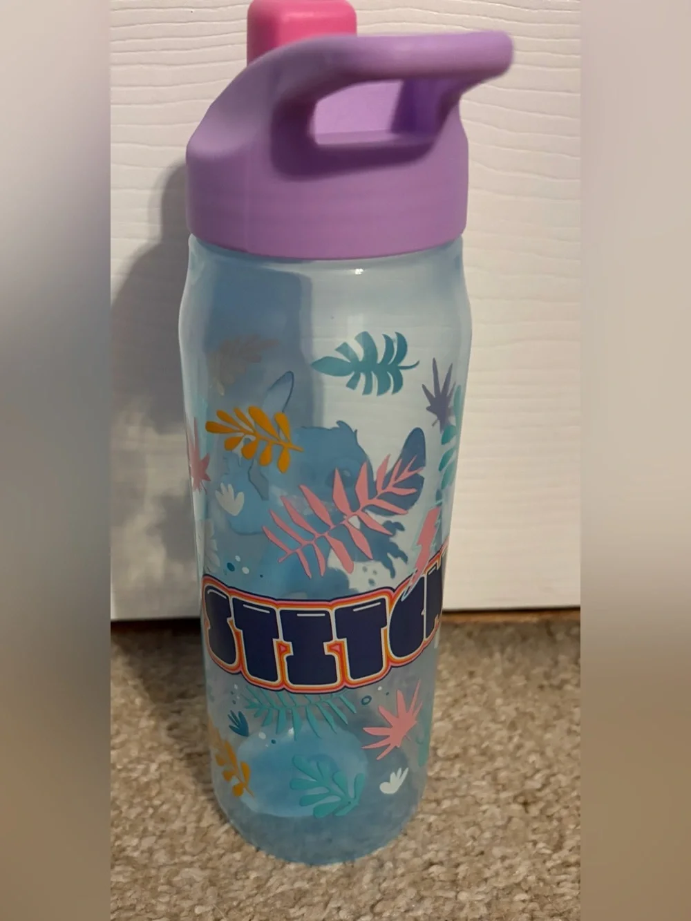 Disney Stitch Water Bottle With Lid New